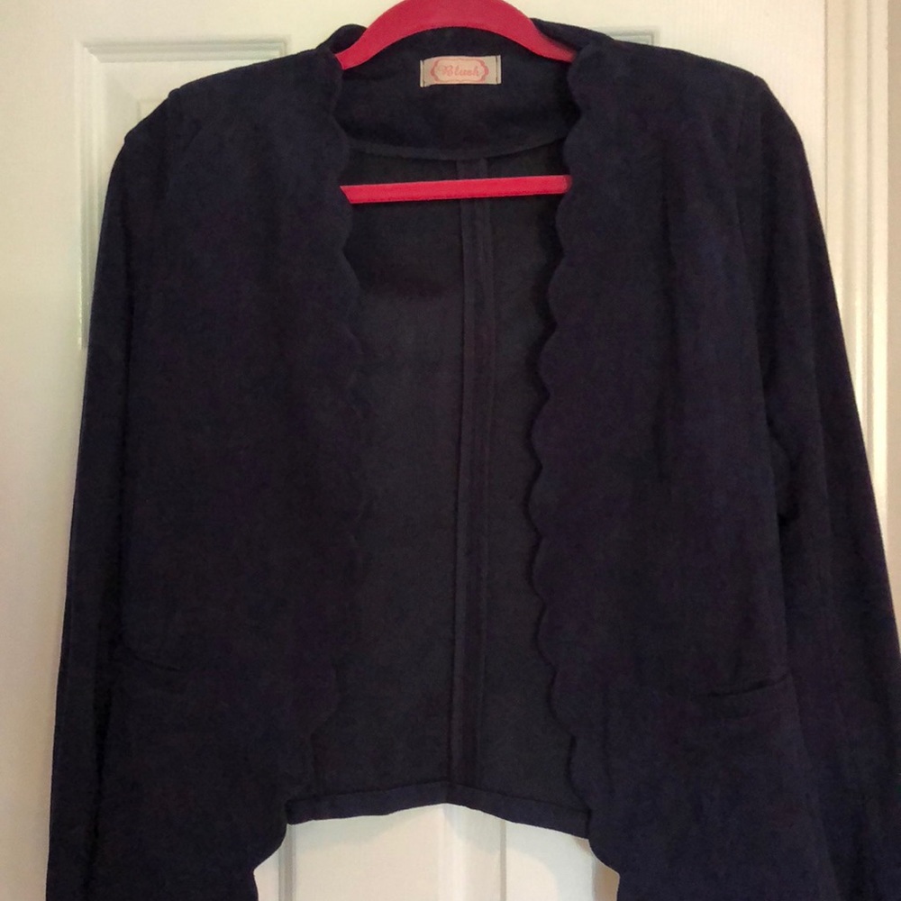 Scallop Edge Navy Suede-Look Jacket
